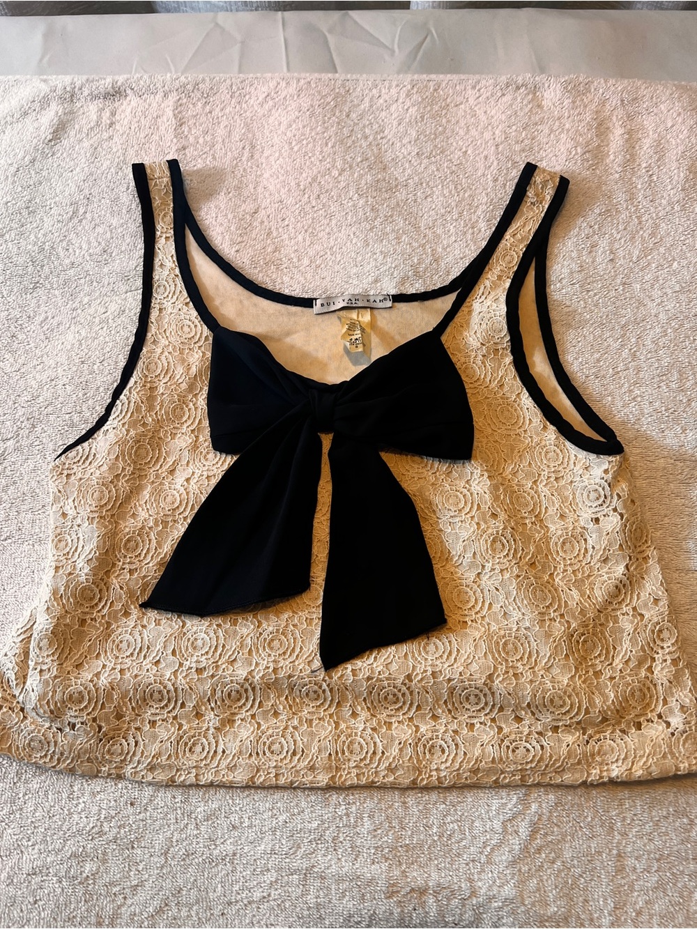 Lace Bow-Front blouse in Cream and Black SIZE SMALL